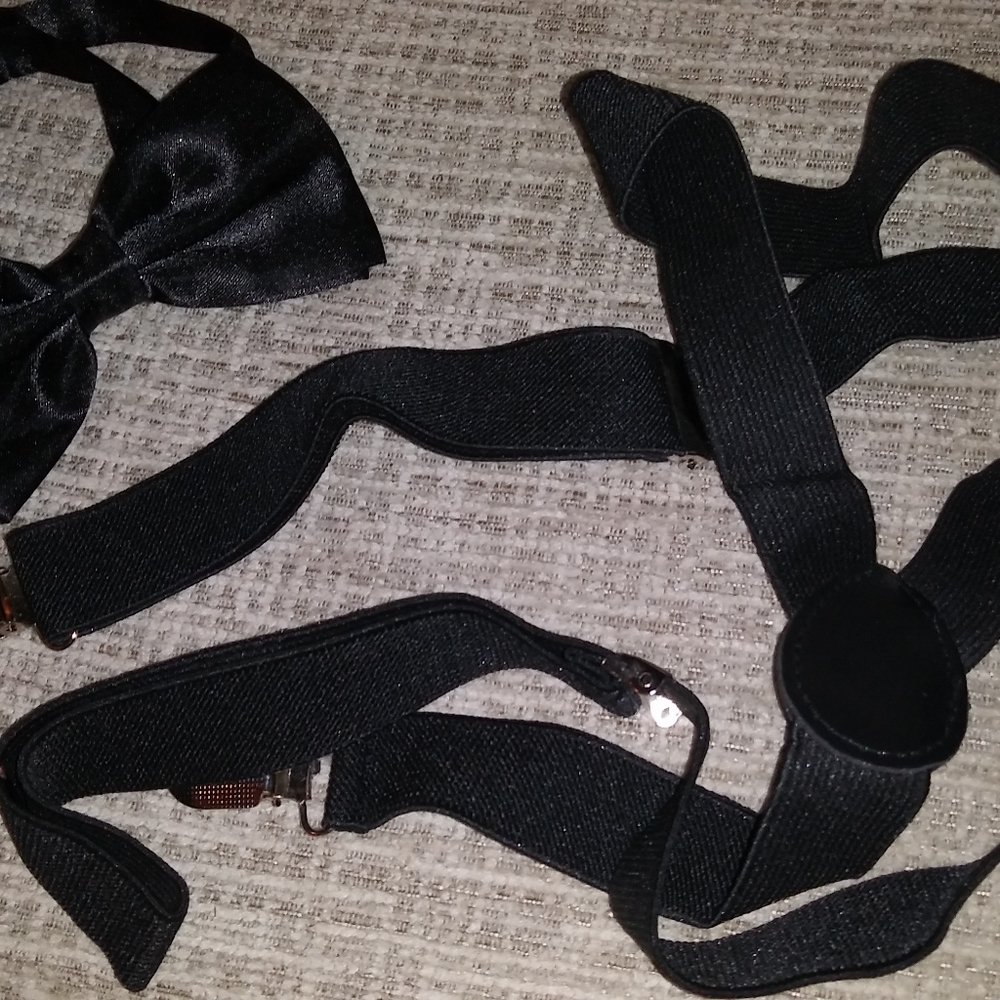 Men's Formal Black Bow Tie & Suspenders